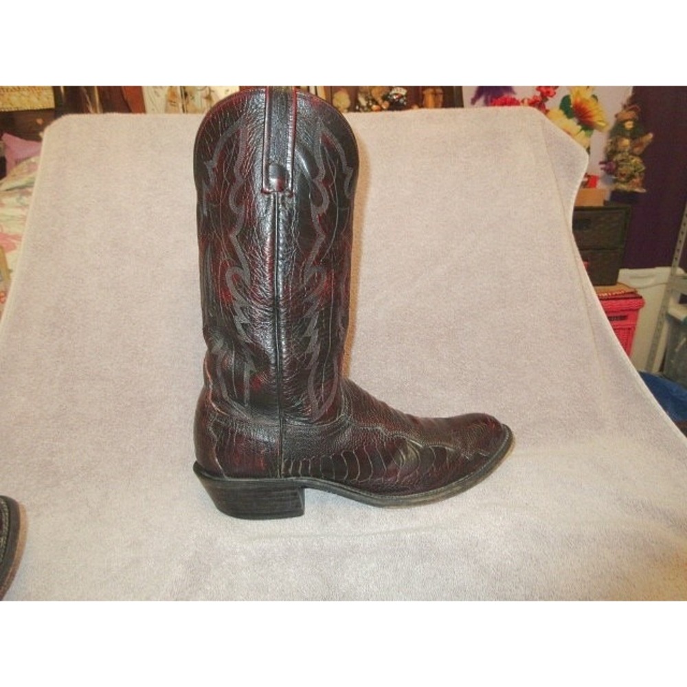 Lucchese Exotic Cowboy Boots Mens 11 D Black Cherry Ostrich Leg Leather Western - Picture 4 of 11